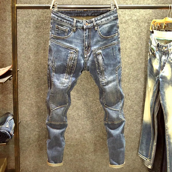 Spring and Autumn Men's Fashion Retro Slim Fit Motorcycle Jeans